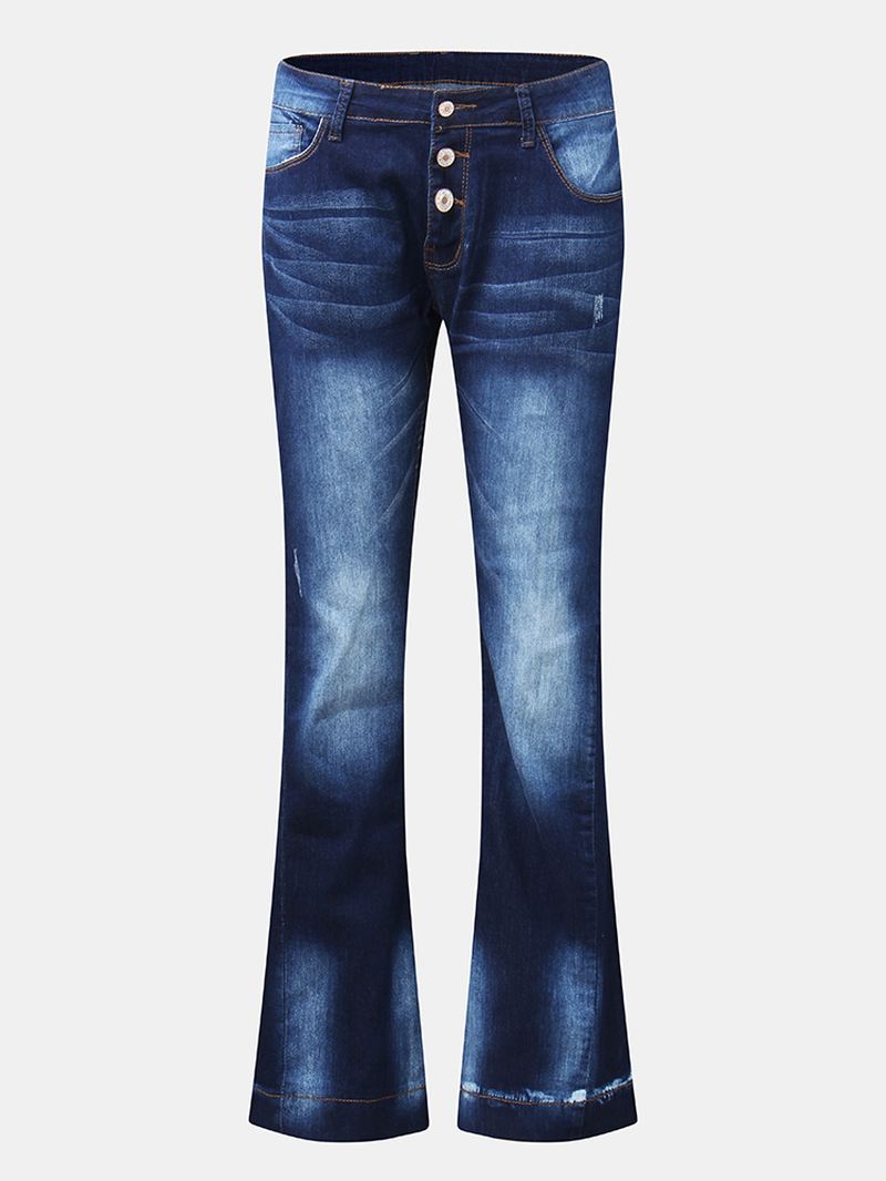 Kvinder Lommeknap Denim Casual Bell-bottoms Jeans