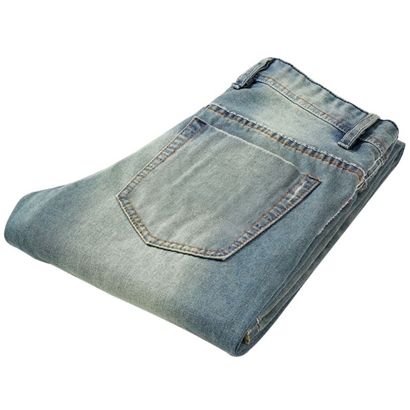 Lige Lyse Farvede Nostalgiske Denimbukser Til Mænd Med Knaphul