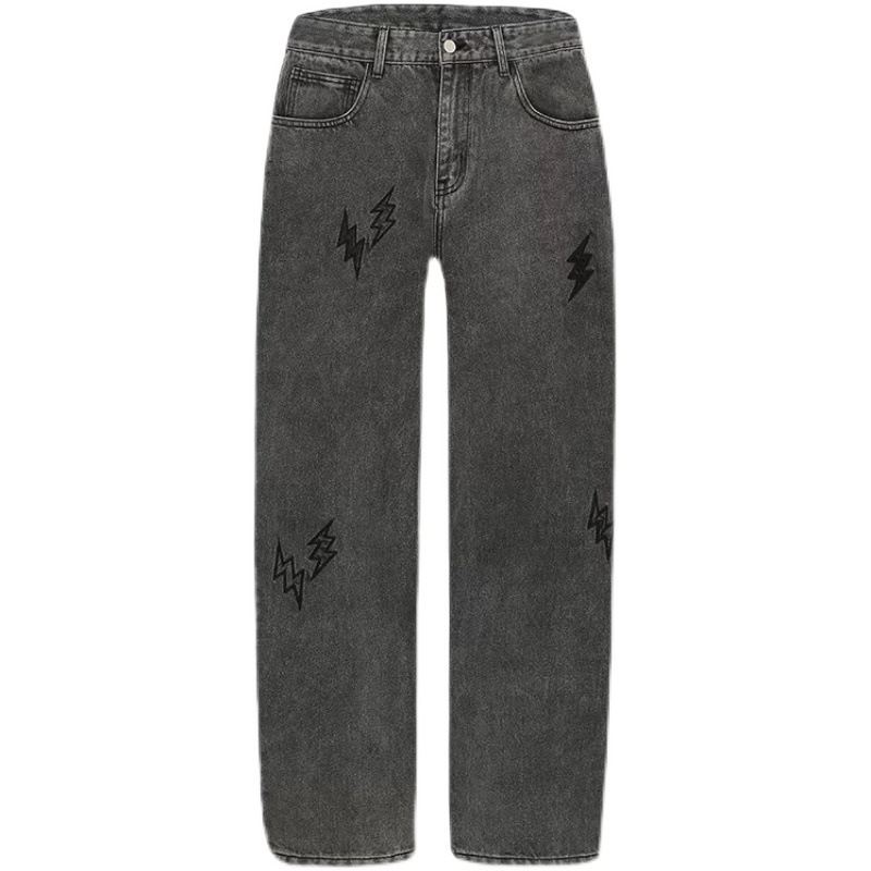 Lynbroderede Lige Løse Distressed Jeans Til Mænd