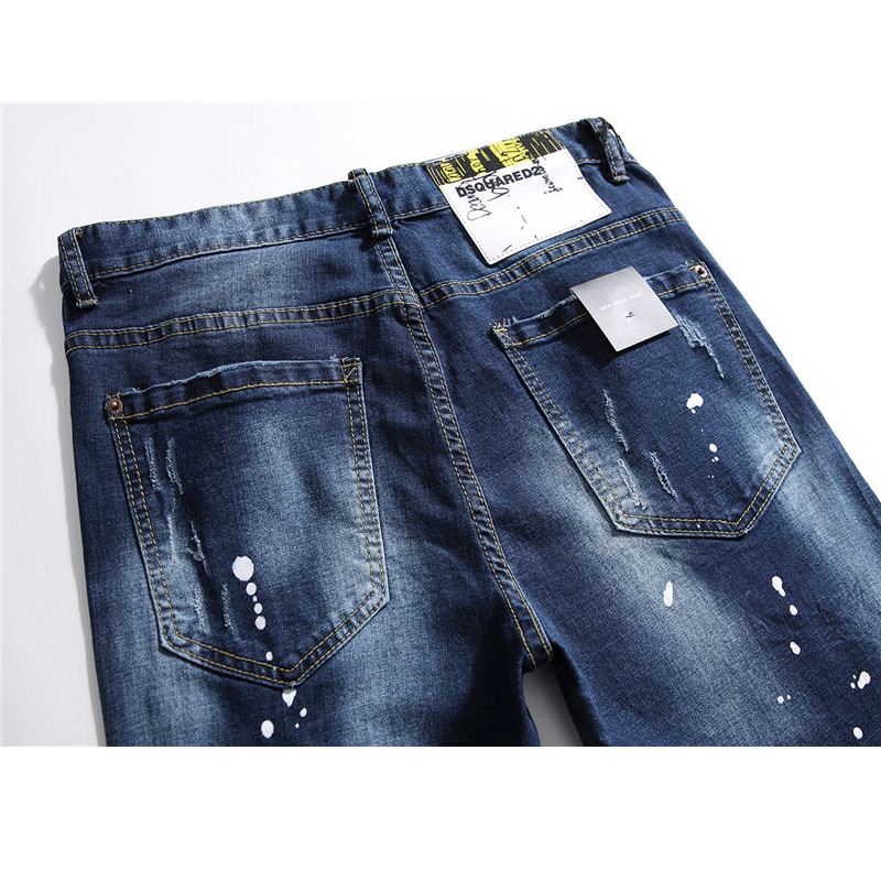 Mænd Jeans Berømte D2 Mænd Slim Jeans Bukser Herre Denim Bukser Lynlås Blue Hole Pencil Bukser