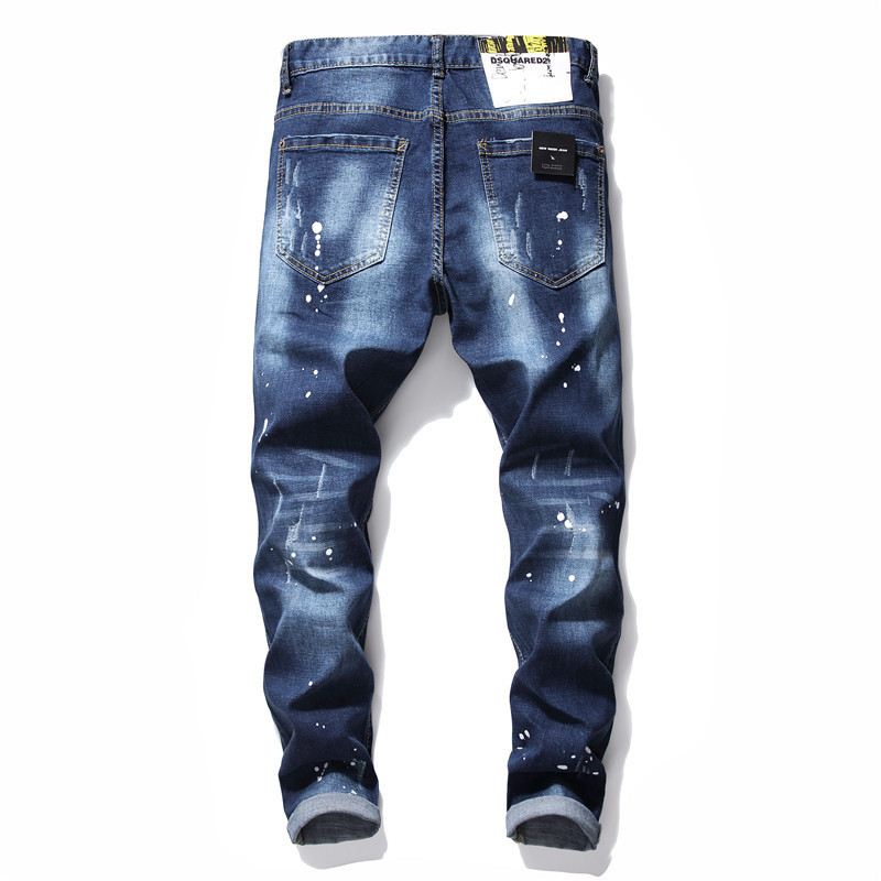 Mænd Jeans Berømte D2 Mænd Slim Jeans Bukser Herre Denim Bukser Lynlås Blue Hole Pencil Bukser