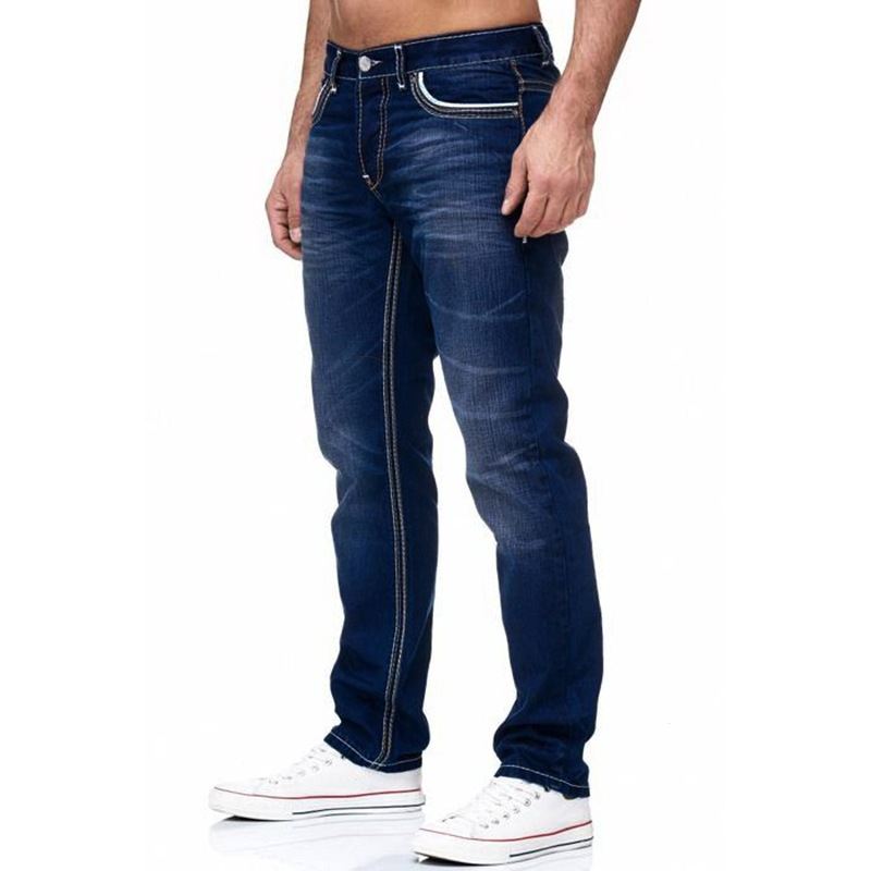 Mænds Hvide Distressed Mid-rise Løse Lige Ben Jeans