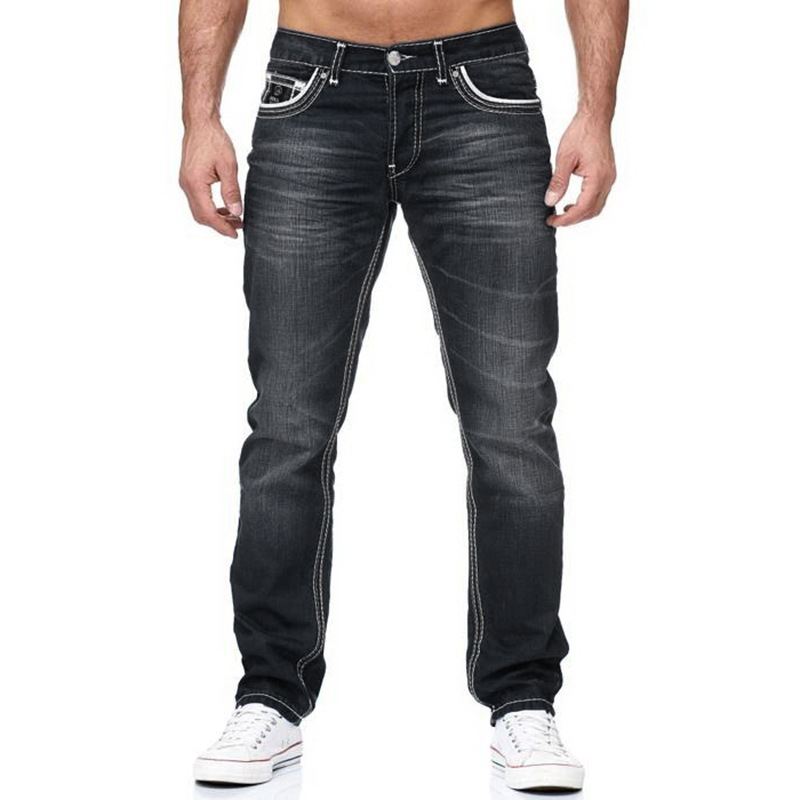 Mænds Hvide Distressed Mid-rise Løse Lige Ben Jeans