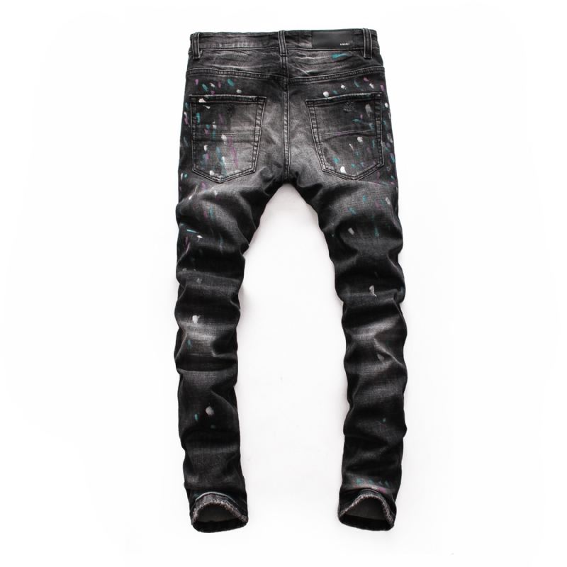 Mænds Ripped Patch Jeans Youth Slim Pants Biker Pants Inkjet Personality