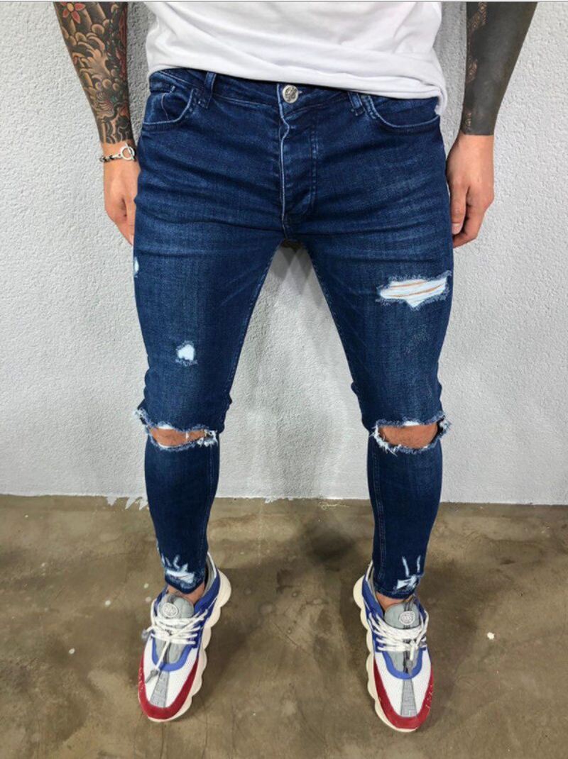 Mænds Rippede Elastiske Fødder Revet Nye Hot Stil Trendy Jeans