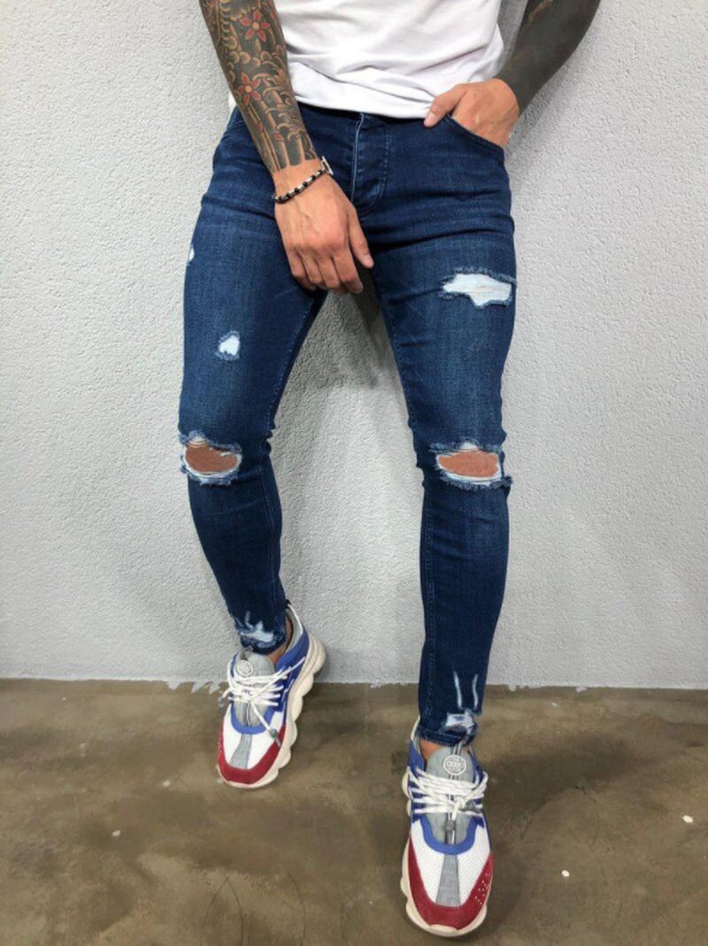 Mænds Rippede Elastiske Fødder Revet Nye Hot Stil Trendy Jeans