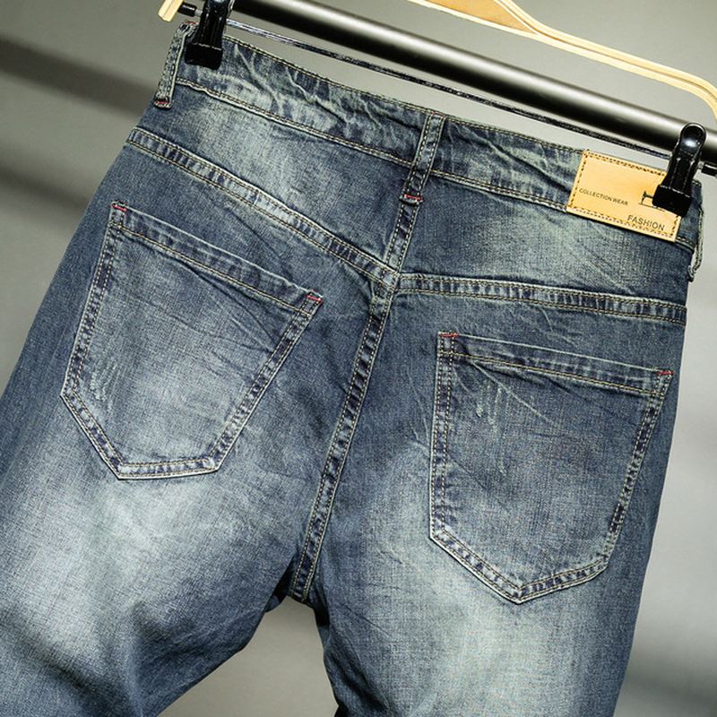 Nye Lige Slanke Jeans Til Mænd Med Retro Stretch Denimbukser Til Afslappede Fødder