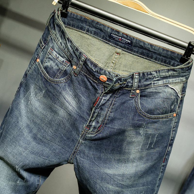 Nye Lige Slanke Jeans Til Mænd Med Retro Stretch Denimbukser Til Afslappede Fødder