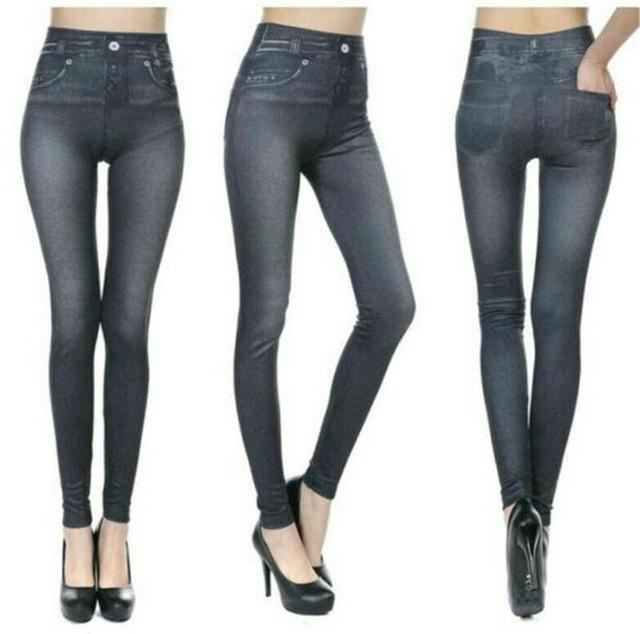 Perfect Fit Jeans Leggings Eksplosionsmodeller Imiteret Denim Dameleggings 9 Point Bukser Pull Hair Med Tryk Imiteret Denim