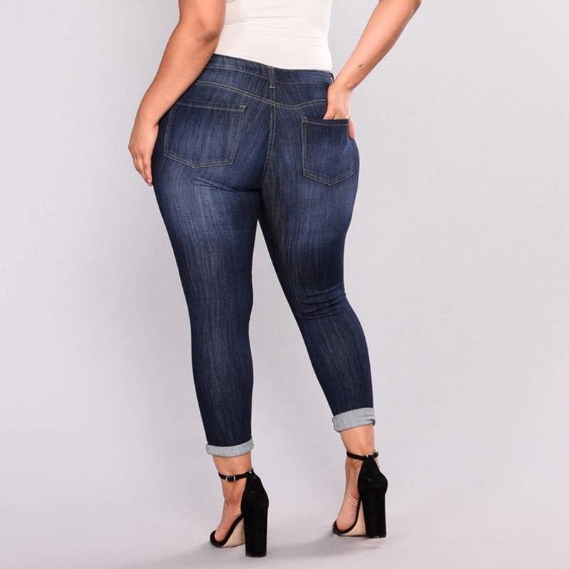 Plus Size Jeans Med Høje Elastiske Huller Dame True Denim Skinny Distressed Jean Til Kvinder Jeans Pencil Bukser