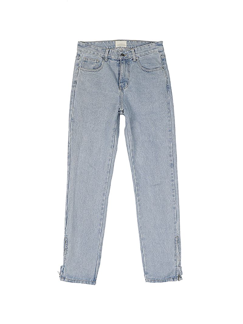 Retro Nostalgisk Blå Lynlås-knap Jeans Med Lige Ben