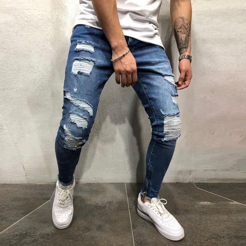 Rippede Side Stribede Jeans Mode Streetwear Herre Skinny Stretch Jeans Bukser Slanke Casual Denim Jeans Jeans Hombre