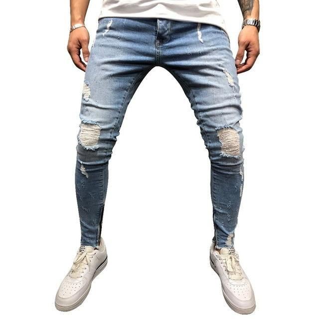 Rippede Side Stribede Jeans Mode Streetwear Herre Skinny Stretch Jeans Bukser Slanke Casual Denim Jeans Jeans Hombre