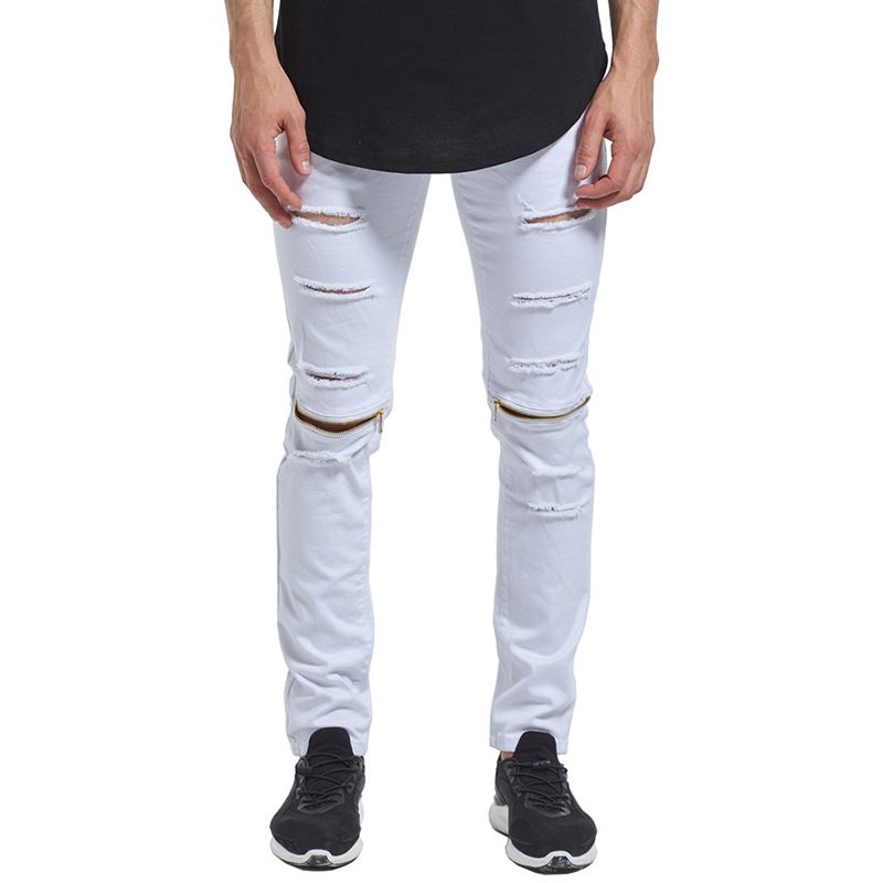 Skinny Hip Hop Rippede Knee Lynlås Jeans