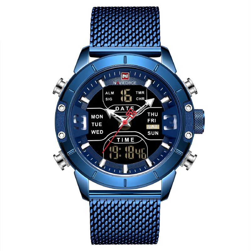 Business Style Led Dual Digital Watch Vandtæt Fuldt Steel Quartz Watch