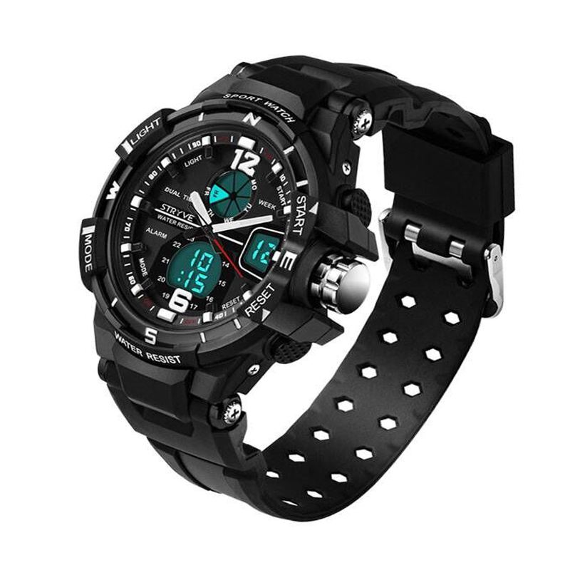 Chronograph Luminous Week Display Vandtæt Mænd Sport Dual Display Digital Watch