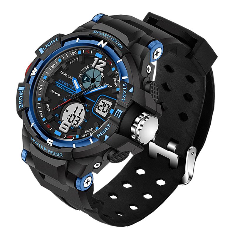 Chronograph Luminous Week Display Vandtæt Mænd Sport Dual Display Digital Watch