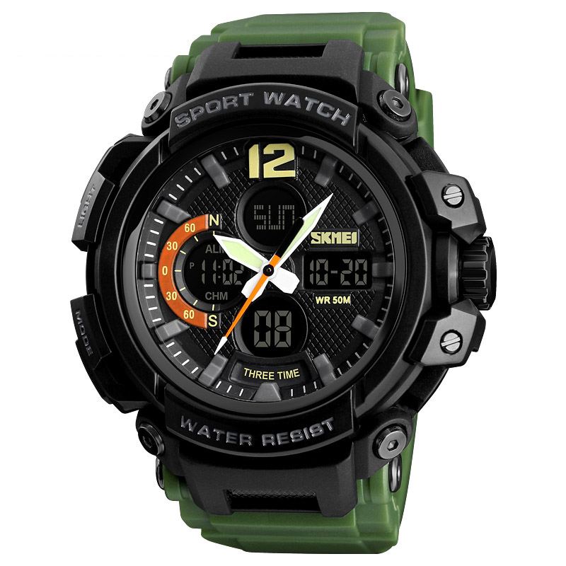 Digital Watch Dual Display Chronograph 3 Time Vandtæt Alarm Digital Quartz Armbåndsur