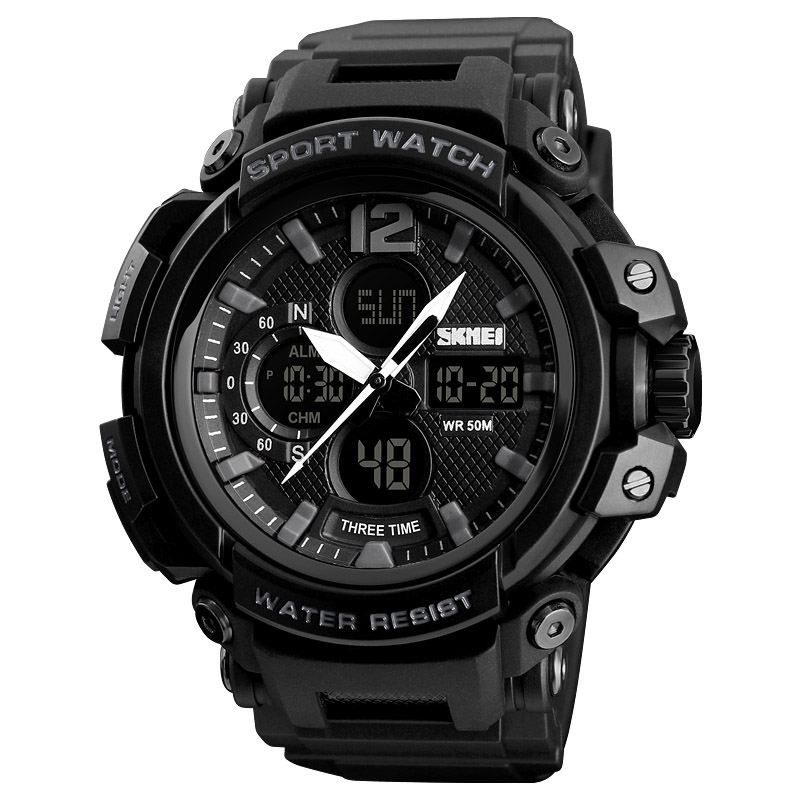 Digital Watch Dual Display Chronograph 3 Time Vandtæt Alarm Digital Quartz Armbåndsur