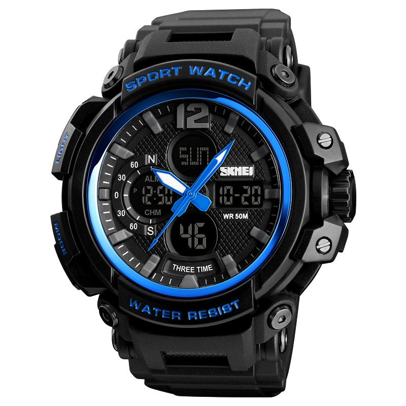 Digital Watch Dual Display Chronograph 3 Time Vandtæt Alarm Digital Quartz Armbåndsur