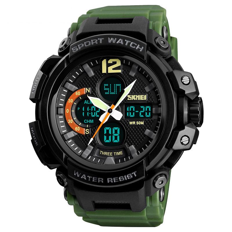 Digital Watch Dual Display Chronograph 3 Time Vandtæt Alarm Digital Quartz Armbåndsur