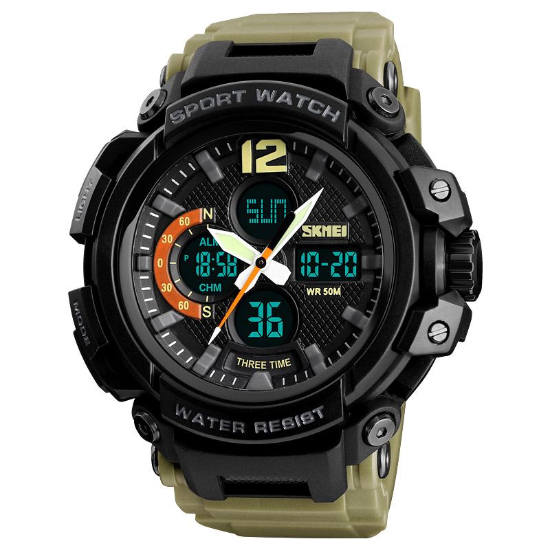 Digital Watch Dual Display Chronograph 3 Time Vandtæt Alarm Digital Quartz Armbåndsur