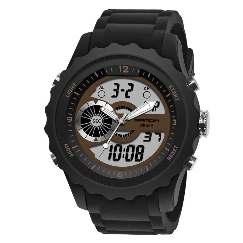 Dual Digital Digital Watch Herre Pu Stopur Lysende Vis Kalender Udendørs Sport Ur