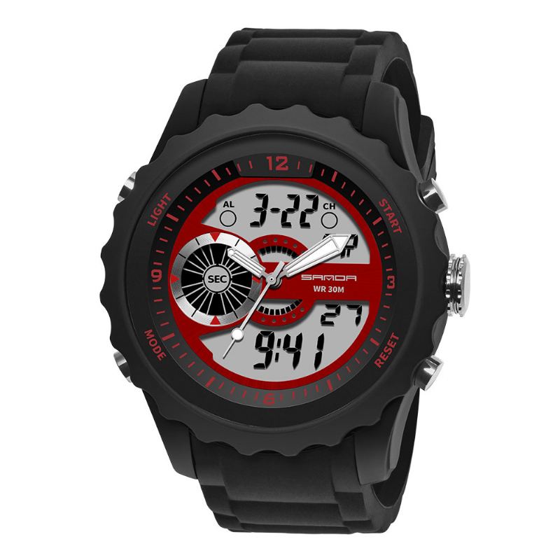 Dual Digital Digital Watch Herre Pu Stopur Lysende Vis Kalender Udendørs Sport Ur