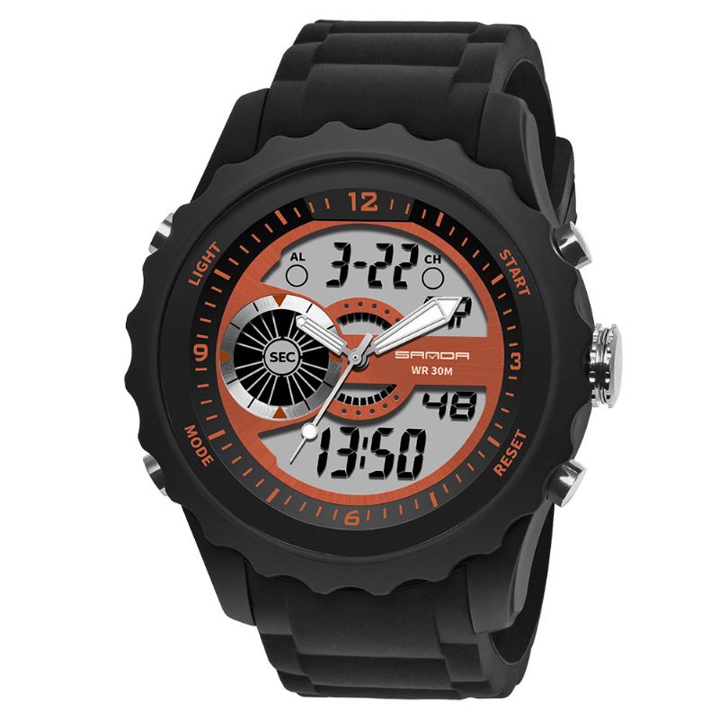 Dual Digital Digital Watch Herre Pu Stopur Lysende Vis Kalender Udendørs Sport Ur