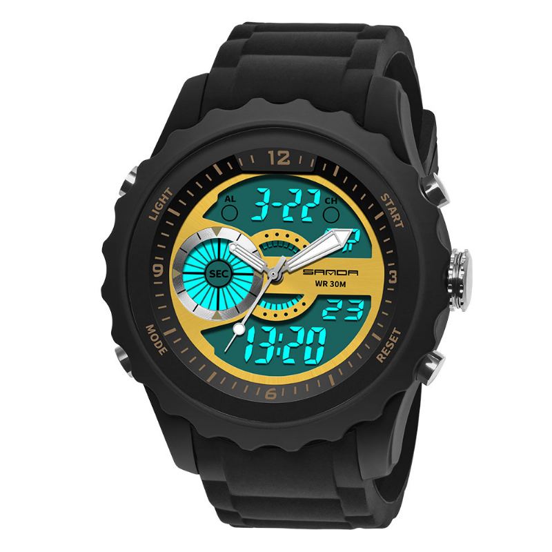 Dual Digital Digital Watch Herre Pu Stopur Lysende Vis Kalender Udendørs Sport Ur