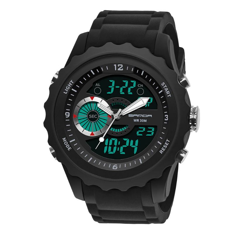 Dual Digital Digital Watch Herre Pu Stopur Lysende Vis Kalender Udendørs Sport Ur