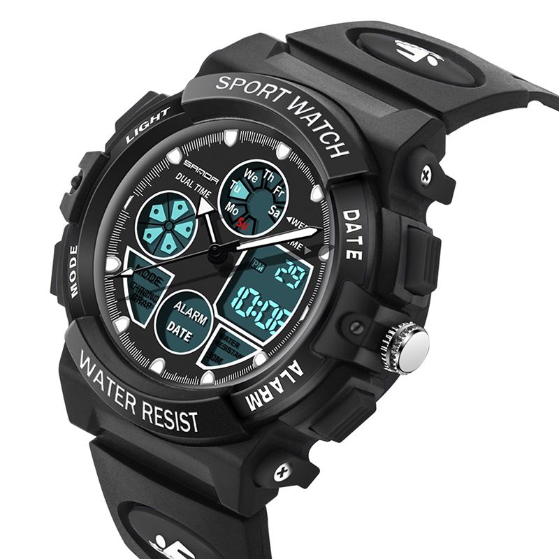 Dual Display Digital Watch Børn Farverig Alarm Lysende Kalender Stopur Sport Watch