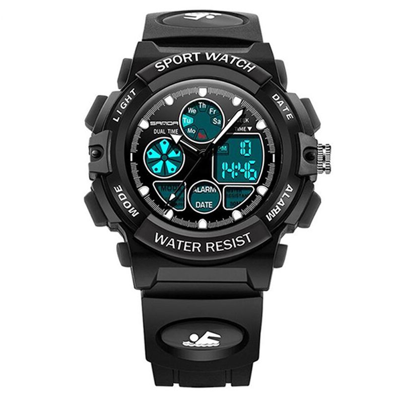 Dual Display Digital Watch Børn Farverig Alarm Lysende Kalender Stopur Sport Watch