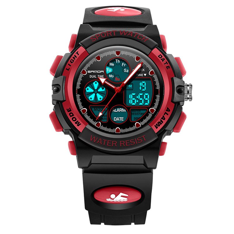 Dual Display Digital Watch Børn Farverig Alarm Lysende Kalender Stopur Sport Watch