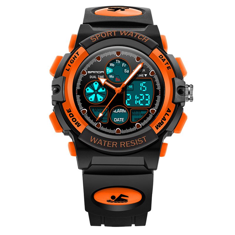 Dual Display Digital Watch Børn Farverig Alarm Lysende Kalender Stopur Sport Watch