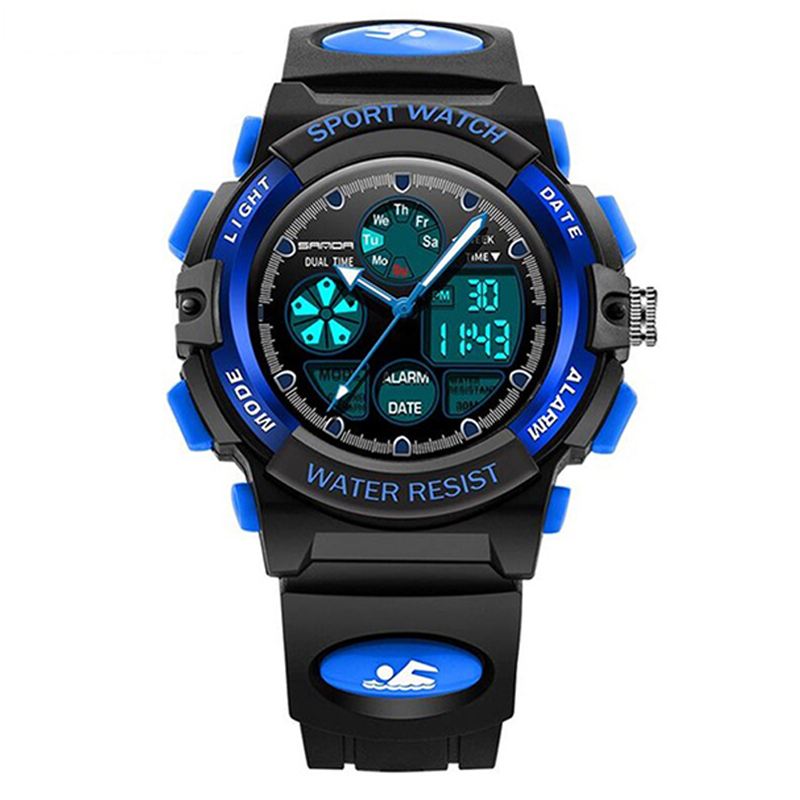 Dual Display Digital Watch Børn Farverig Alarm Lysende Kalender Stopur Sport Watch