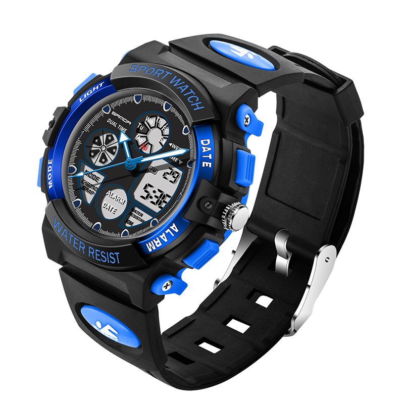 Dual Display Digital Watch Børn Farverig Alarm Lysende Kalender Stopur Sport Watch