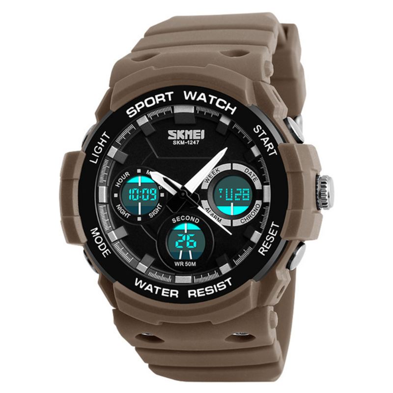 Dual Display Digital Watch Herre Lysende Kronograf Alarm Watch Outdoor Sport Watch