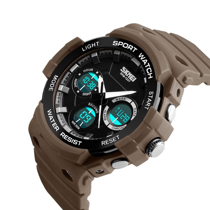 Dual Display Digital Watch Herre Lysende Kronograf Alarm Watch Outdoor Sport Watch