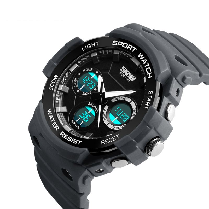 Dual Display Digital Watch Herre Lysende Kronograf Alarm Watch Outdoor Sport Watch