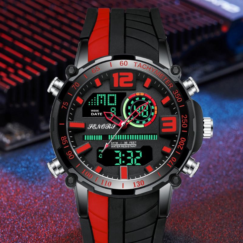 Dual Display Digital Watch Udendørs Sport Vækkeur Kalender Kronograf Noctilucent Vandtæt Ur