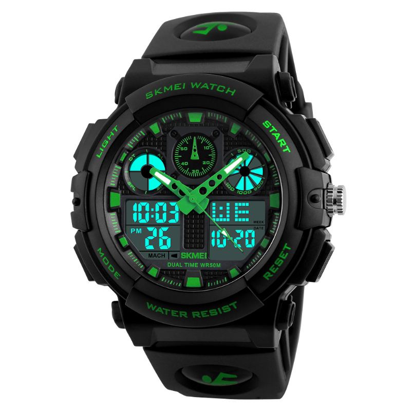 Mænd Sport Chorongraph 50m Vandtæt Lysende Dual Display Digital Watch