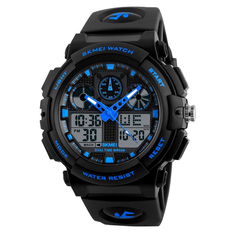 Mænd Sport Chorongraph 50m Vandtæt Lysende Dual Display Digital Watch