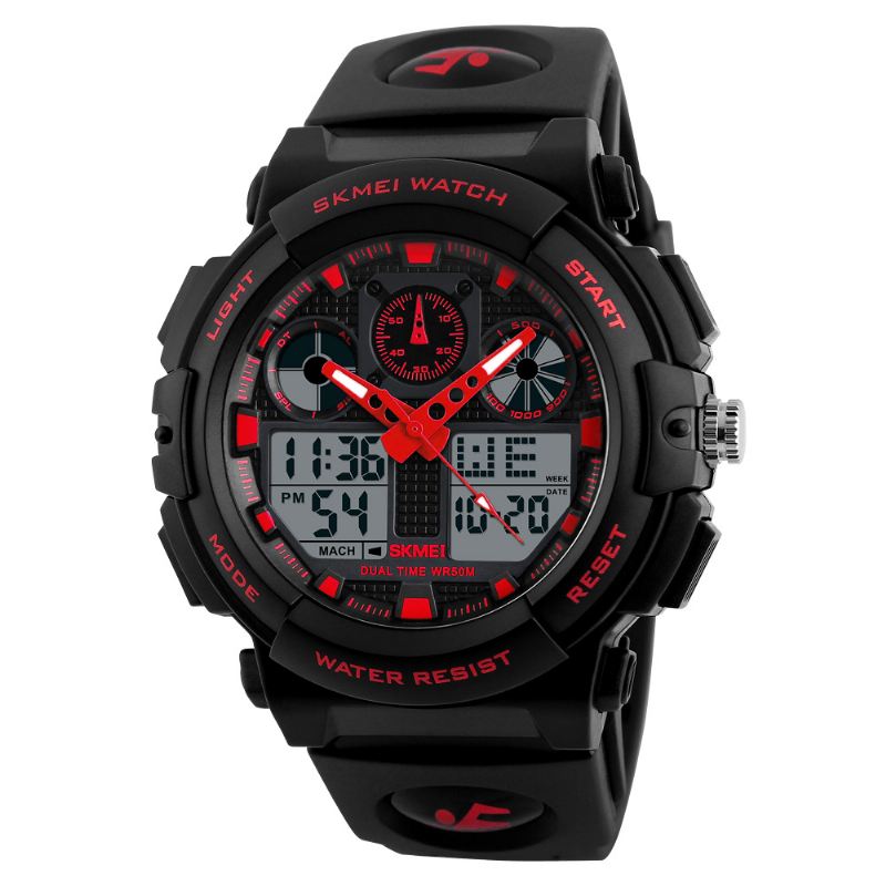 Mænd Sport Chorongraph 50m Vandtæt Lysende Dual Display Digital Watch