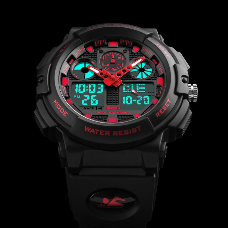 Mænd Sport Chorongraph 50m Vandtæt Lysende Dual Display Digital Watch