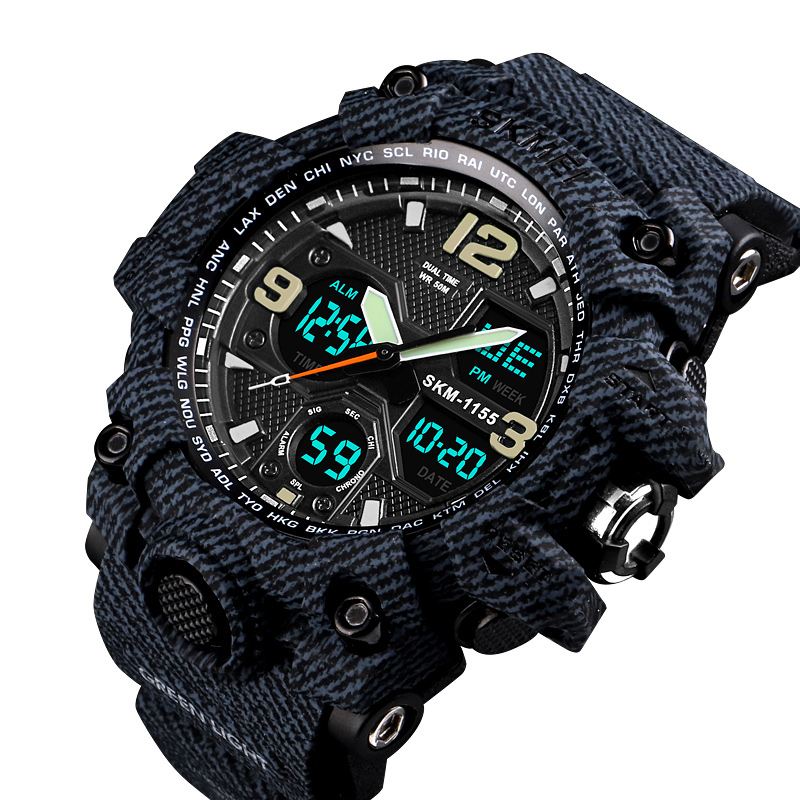 Militær Camouflage Vandtæt Multi-function Outdoor Dual Digital Watch