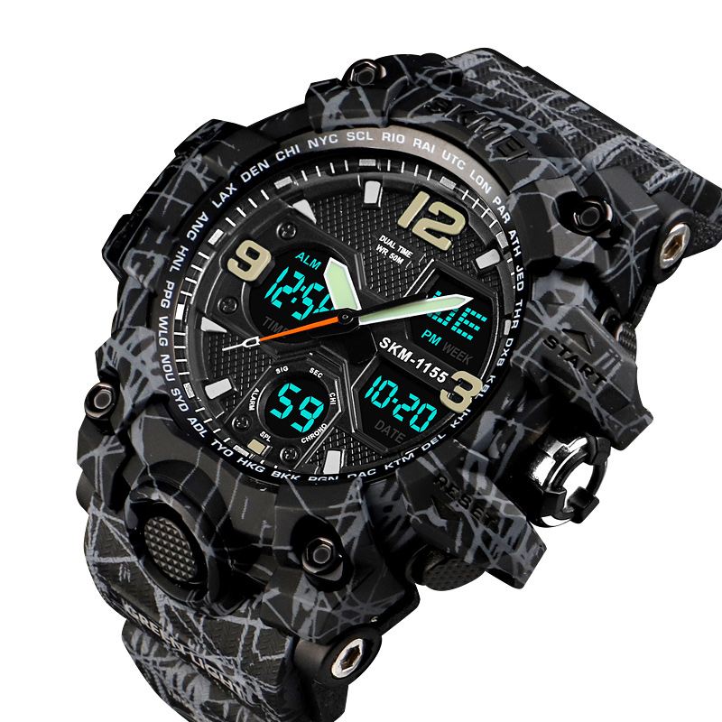 Militær Camouflage Vandtæt Multi-function Outdoor Dual Digital Watch