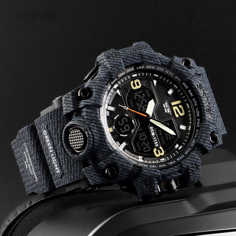 Militær Camouflage Vandtæt Multi-function Outdoor Dual Digital Watch