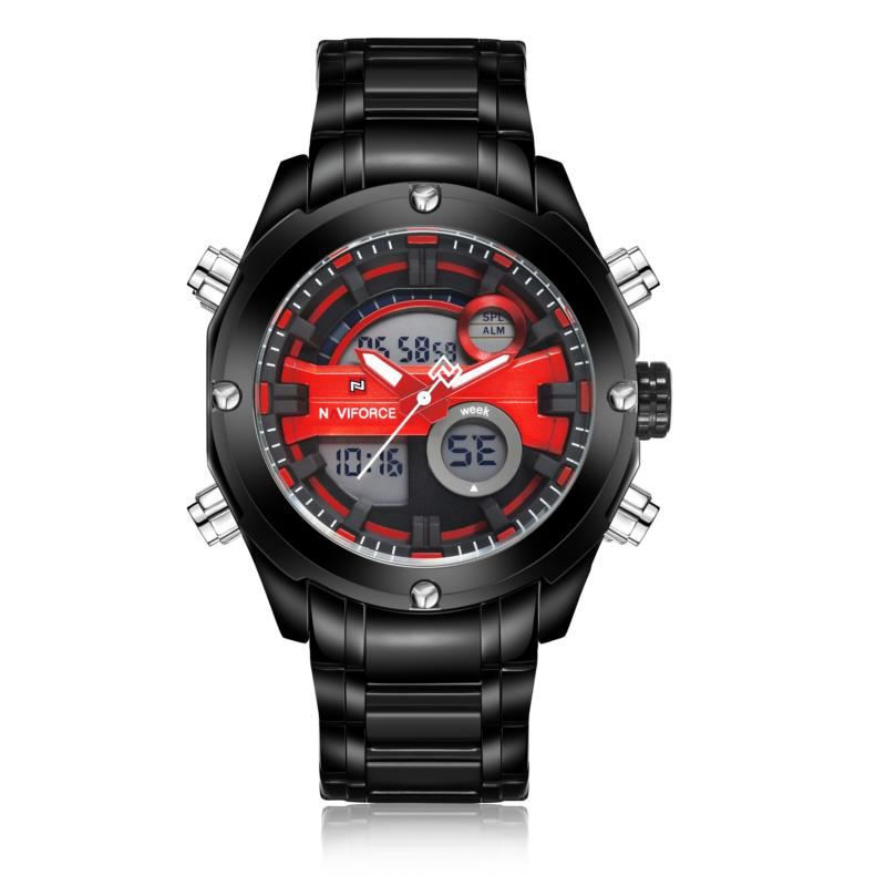 Mode Mænd Dual Display Watch Luksus Rustfri Strap Sport Watch