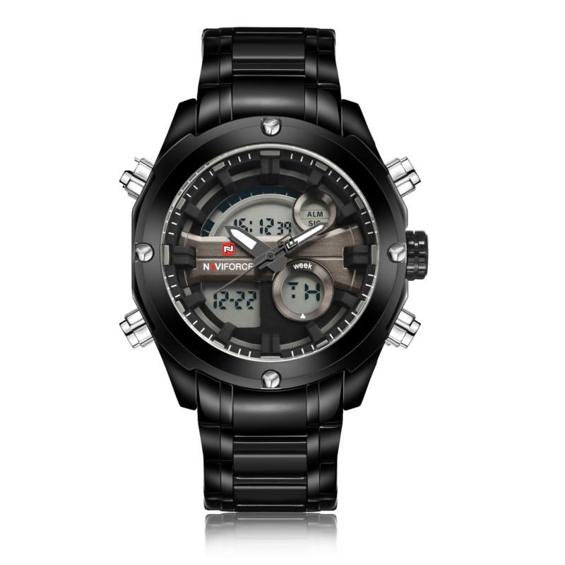 Mode Mænd Dual Display Watch Luksus Rustfri Strap Sport Watch